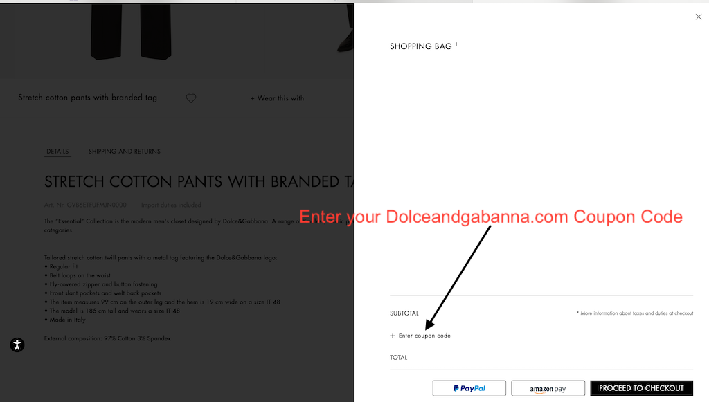 How to add a Dolcegabbana.com Coupon code?