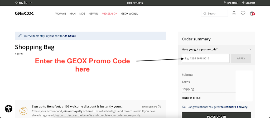 How to use a GEOX Promo Code?