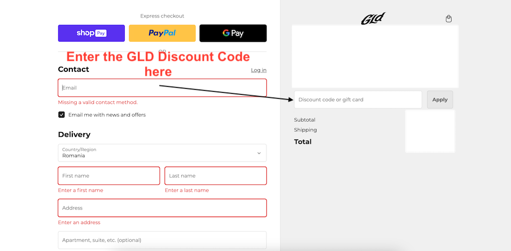 How to use a GLD Discount Code